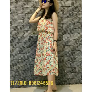 Đầm maxi voan 2 dây bèo