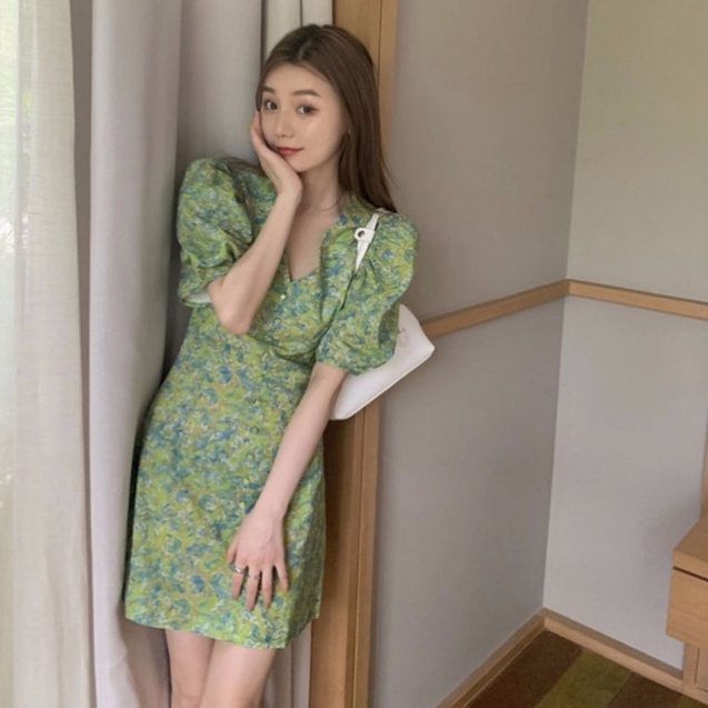 Đầm Hoa Tay Phồng Plus Size Thời Trang Cho Nữ