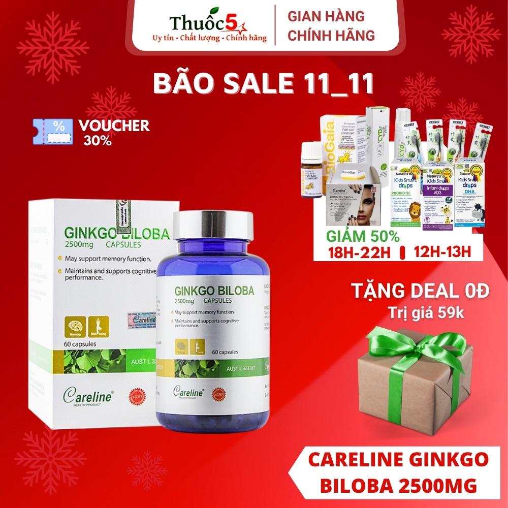 [Giá Gốc] Viên uống Careline Ginkgo Biloba 2500mg cải thiện trí não - Hộp 60 viên