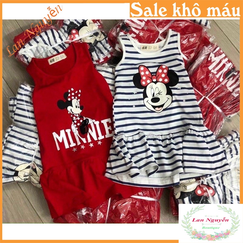 Bán sỉ Sét 2 váy cotton micky nơ đỏ màu đỏ- kẻ cho bé gái