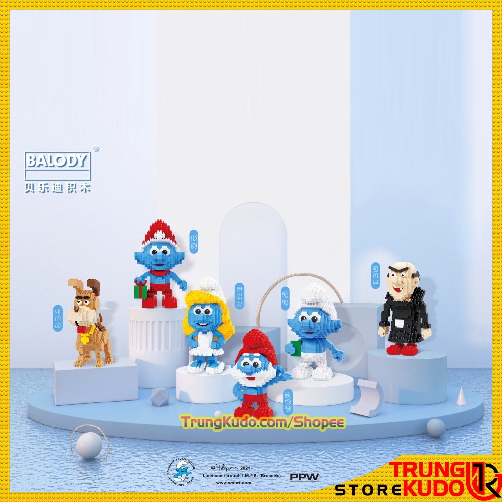 Mô hình Xì Trum The Smurfs dạng Đồ chơi xếp hình dùng làm quà tặng bạn trai bạn gái, Đồ decor