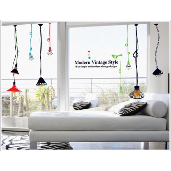 Decal trang trí tường Bóng đèn dây phong cách ( 5 bóng )