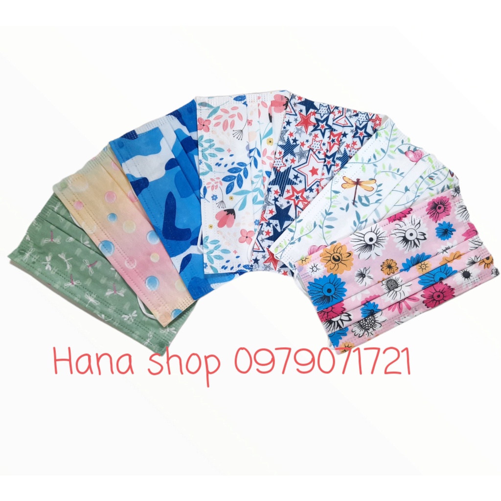 Khẩu Trang Cao Cấp 4 Lớp Họa Tiết Thời Trang 7 màu siêu xinh (túi 10 cái)