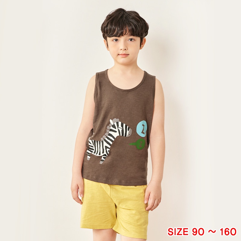 Đồ bộ quần áo ba lỗ sát nách cotton cho bé trai, bé gái mặc nhà mùa hè Unifriend Quốc U2022-10. Size đại 5, 6, 8,10 tuổi