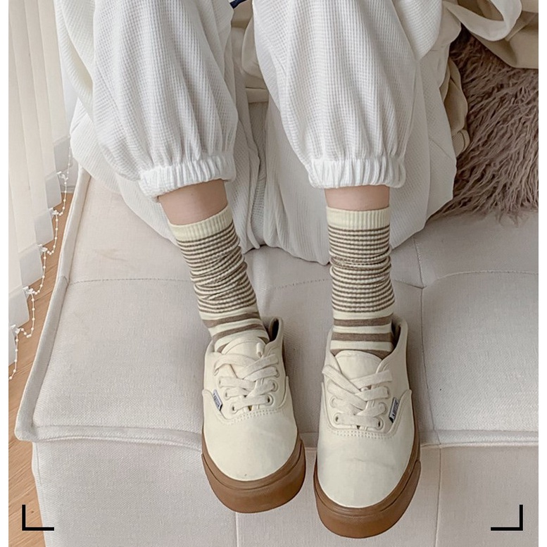 Vớ WAFNHA D380 vải cotton kẻ sọc phong cách Hàn Quốc cho nữ
