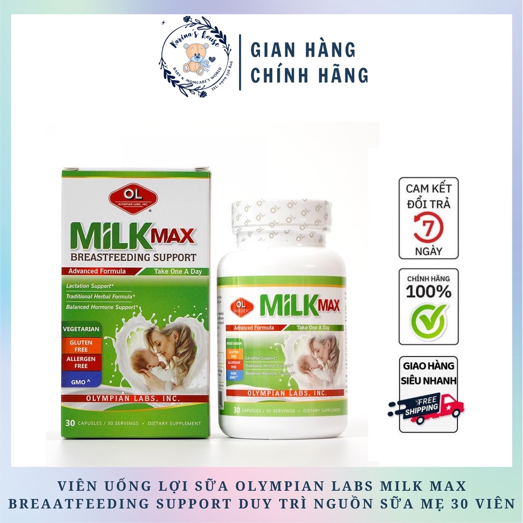 Viên Uống Lợi Sữa Olympian labs Milk Max Breastfeeding Support Duy Trì Nguồn Sữa Mẹ 30 Viên