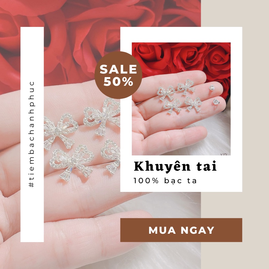 Khuyên tai nữ bạc ta nguyên chất, xinh xắn, cam kết bông tai bạc thật sáng đẹp không xỉn màu - Mã TSJB16