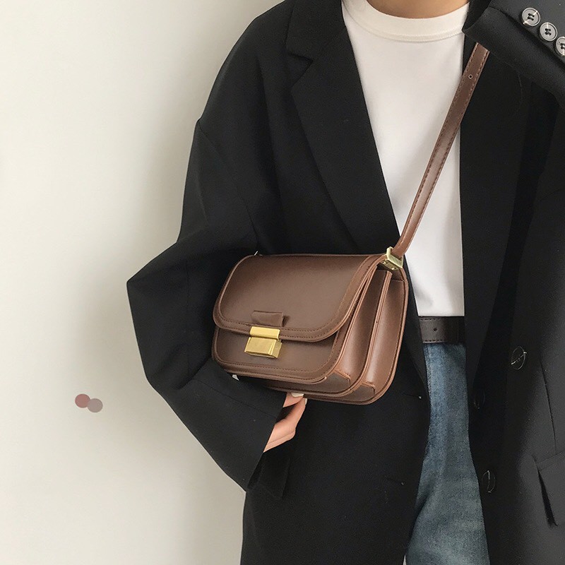 Túi hộp đeo chéo 2 ngăn khóa chữ nhật vintage S086