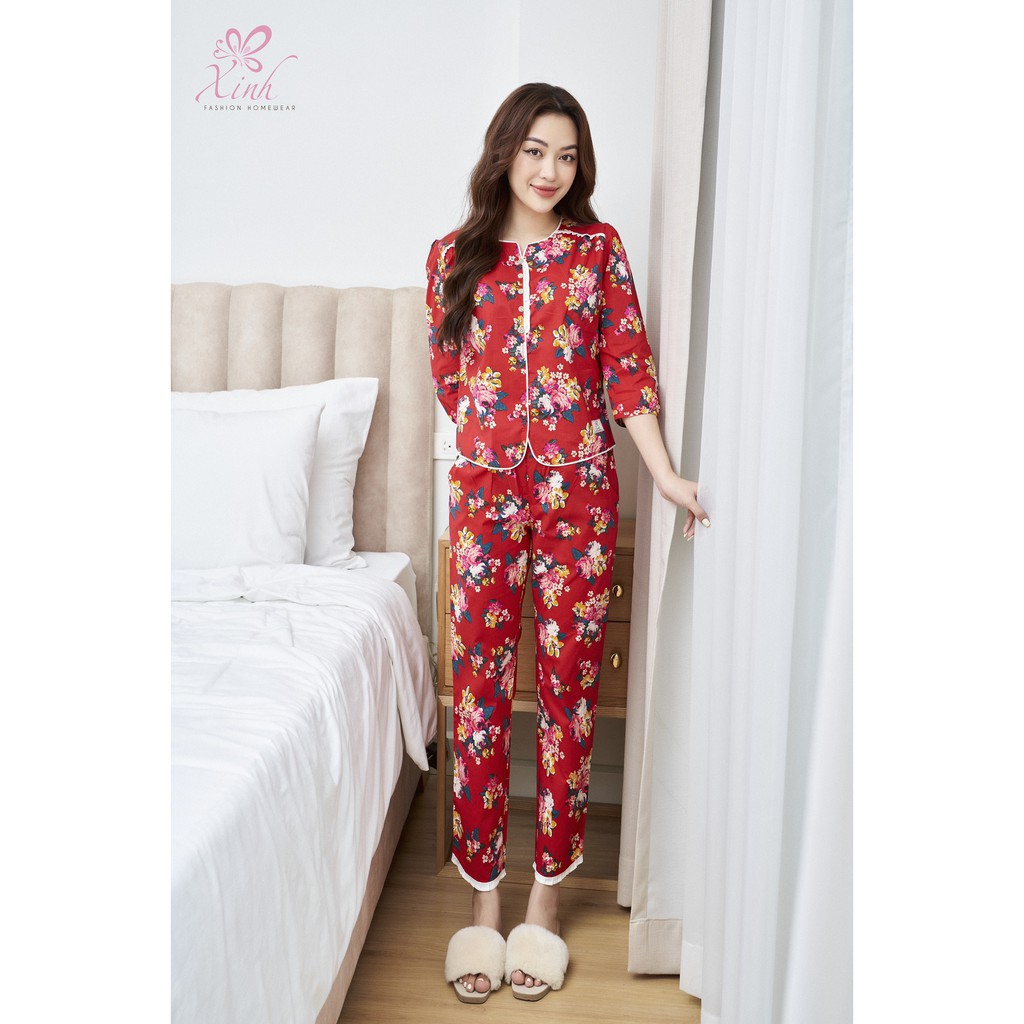 Bộ thô kate quần dài tay lỡ Xinh bèo lé tay X375 (nhiều màu)