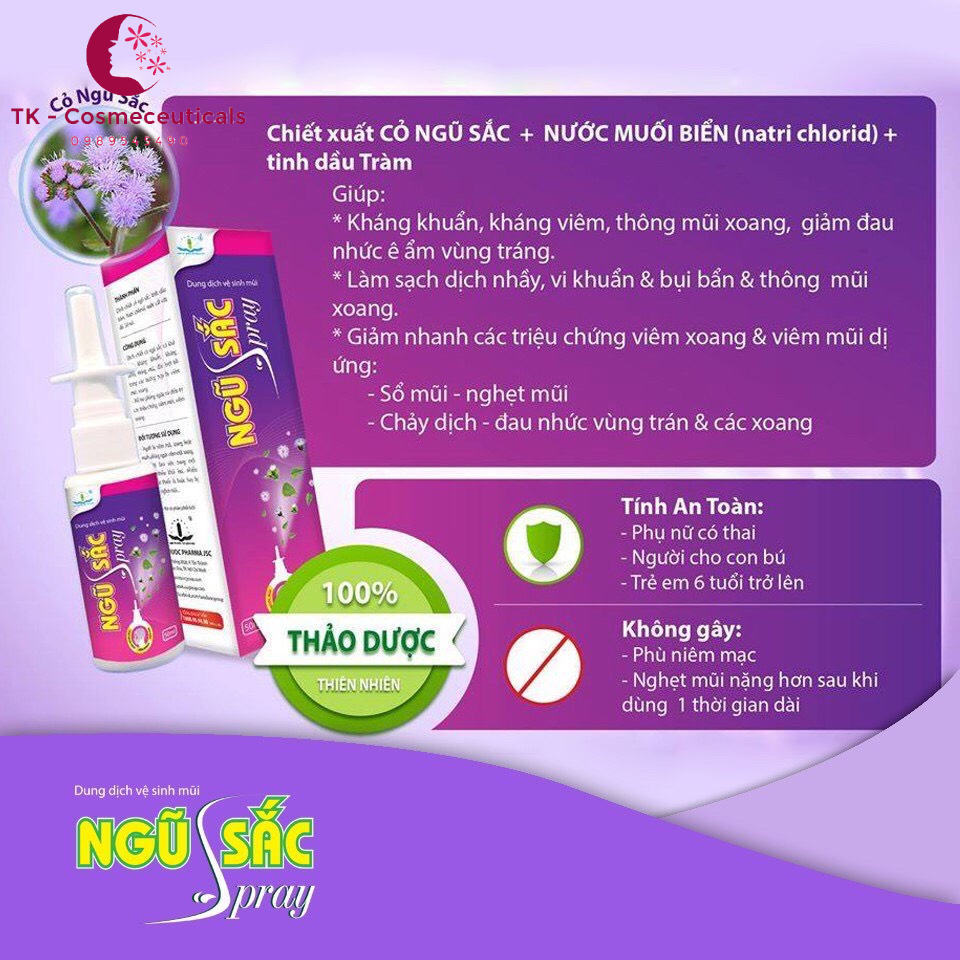 Dung Dịch Vệ Sinh Mũi Ngũ Sắc Spray / Ngũ Sắc Đơn Hỗ Trợ Viem Xoang Viem Mũi Dị Ứng