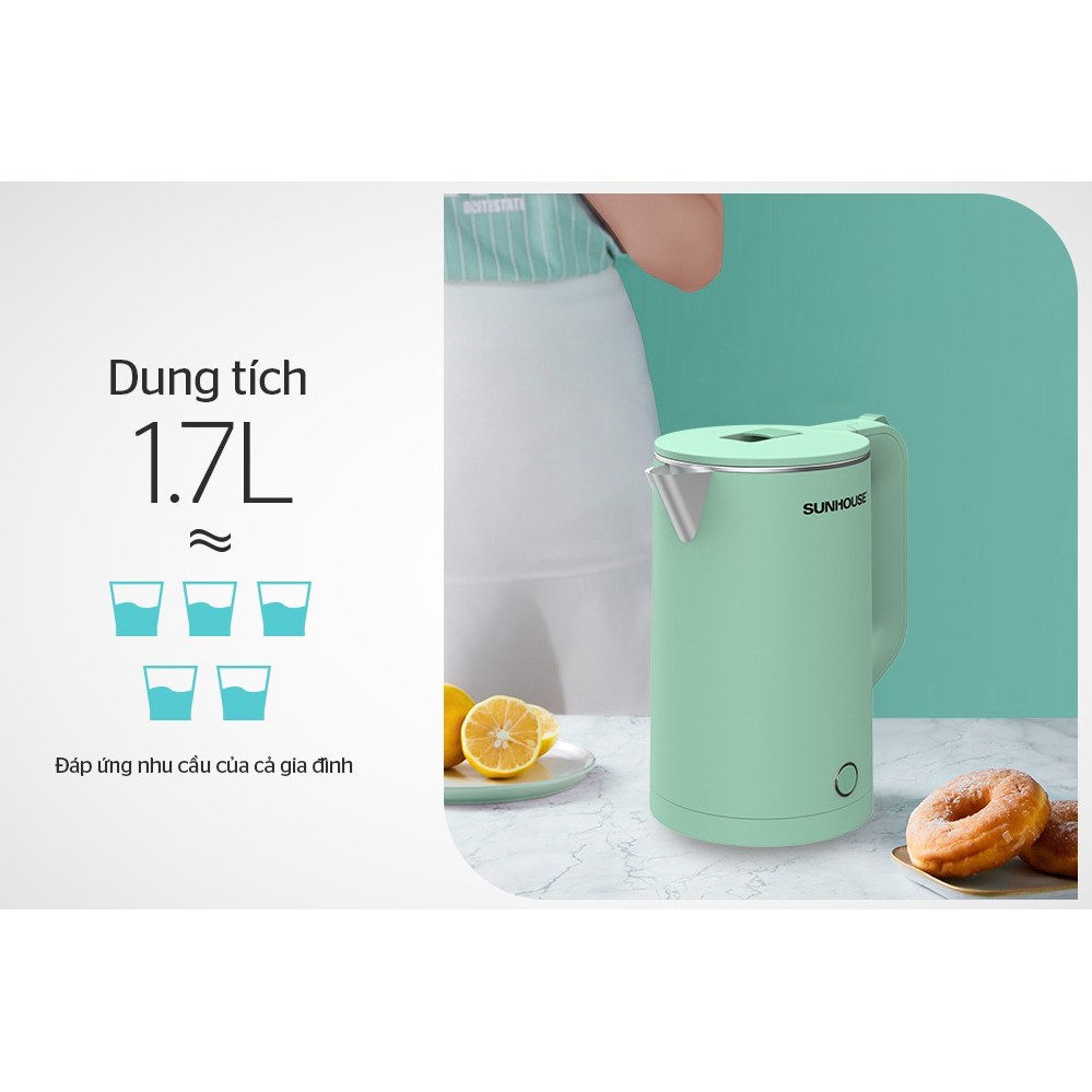 ẤM SIÊU TỐC SUNHOUSE SD-1351 HÀNG INOX 2 LỚP. BẢO HÀNH CHÍNH HÃNG 12 THÁNG