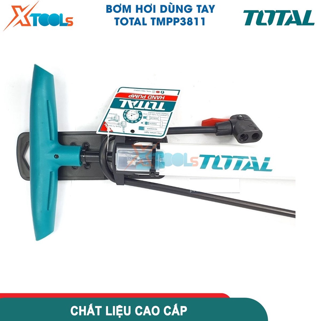 Bơm hơi dùng tay TOTAL TMPP3811, kích thước: φ38*500mm, ống bền áp suất cao, đầu phù hợp với Schrader, Presta ,Dunlop