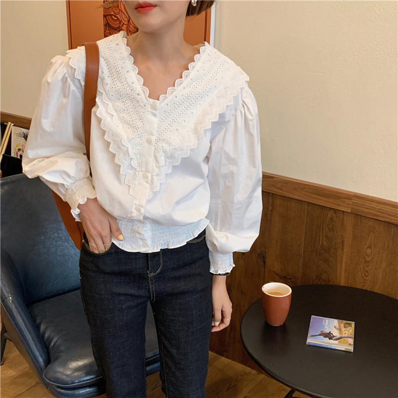 Áo Kiểu Nữ Cổ Chữ V Phối Ren Thời Trang Hàn Quốc 40050