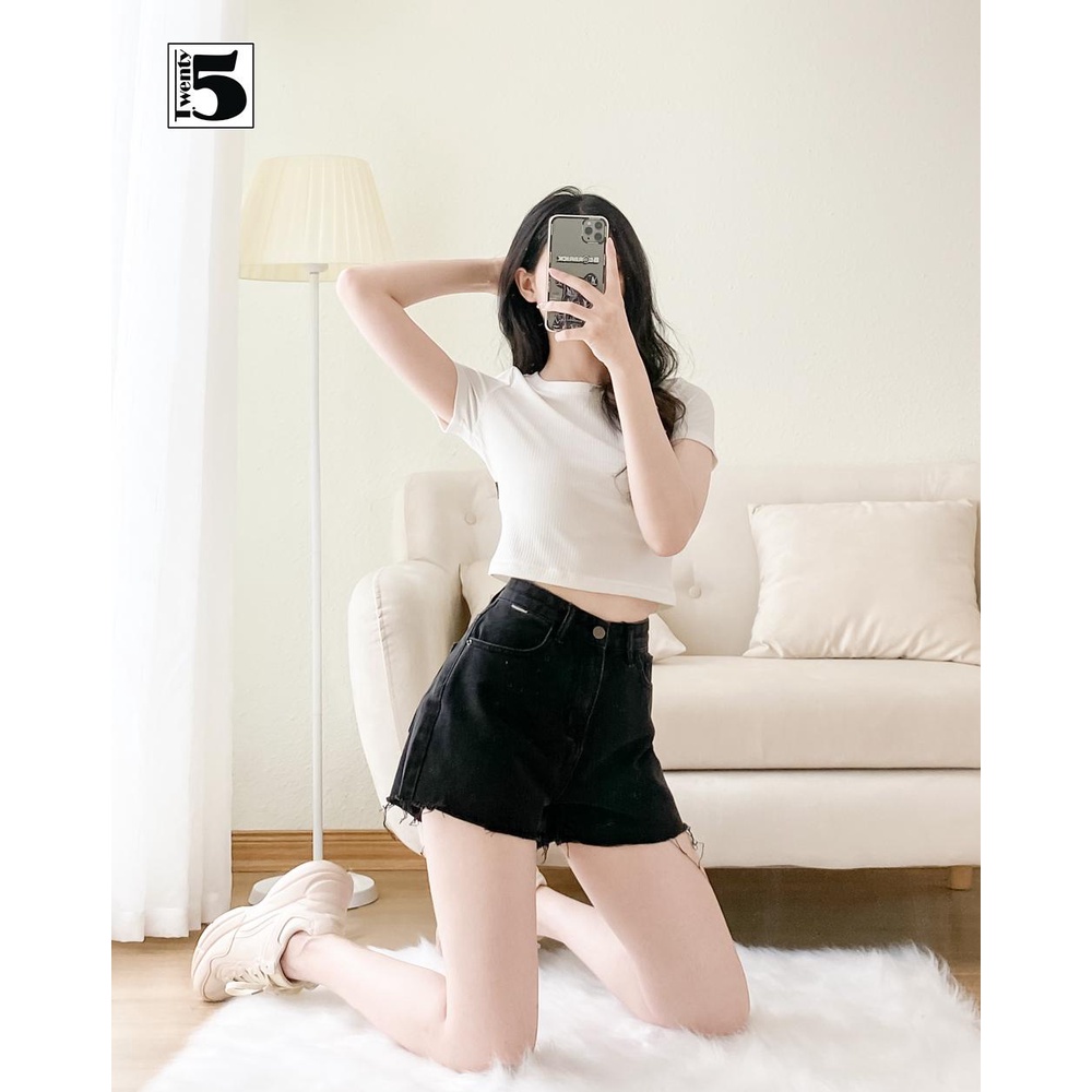 Áo thun nữ Twentyfive dáng ôm ngắn trơn nhiều màu form nhỏ vải cotton co dãn CR1