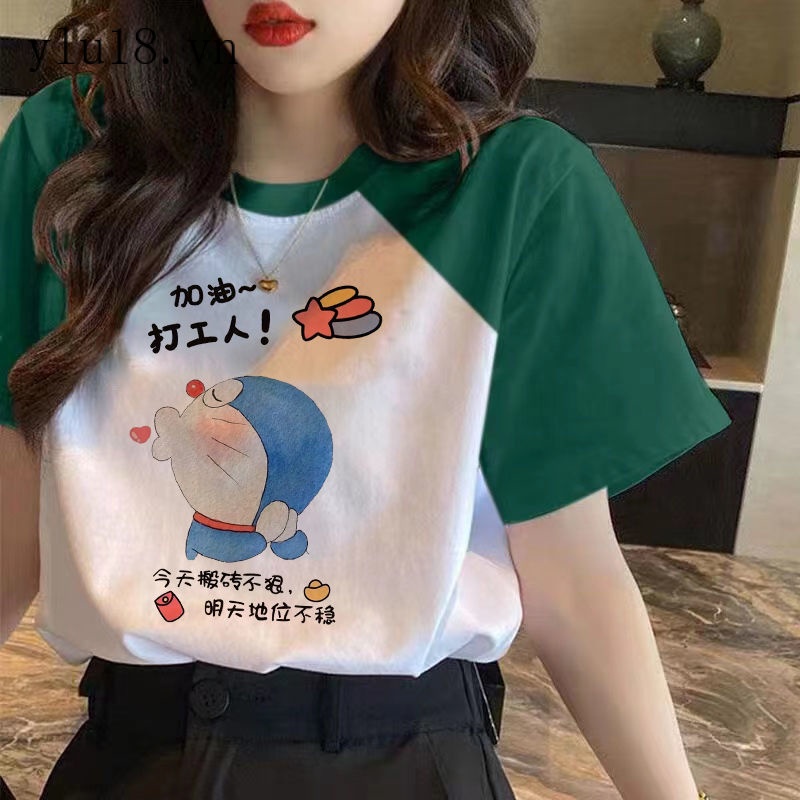 Áo Thun Tay Ngắn Màu Xanh Dương Thời Trang Mùa Hè Thiết Kế Kiểu Raglan Mẫu Mới Dành Cho Nữ Sinh