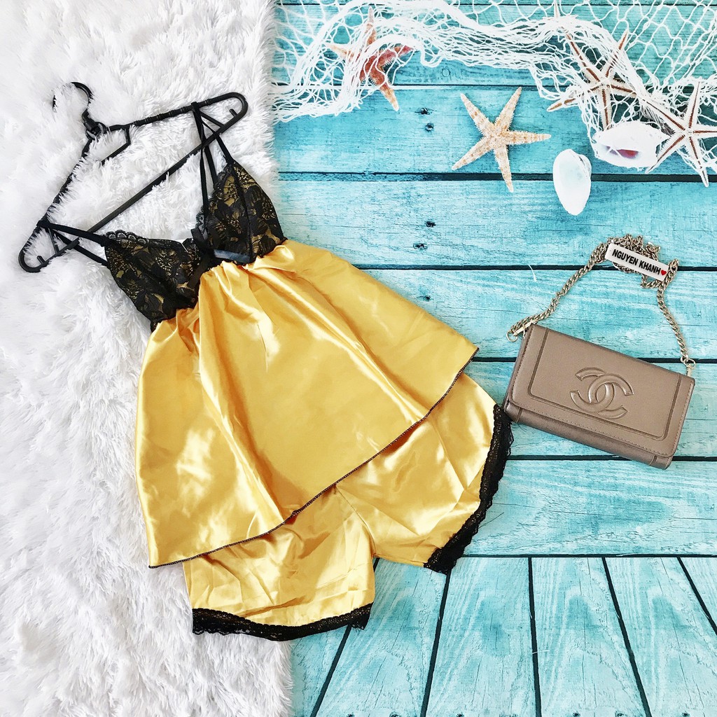 Đồ Ngủ Phối Ren Bốn Dây Vải Phi Lụa Mềm Mại, Freesize Dưới 56kg | BigBuy360 - bigbuy360.vn