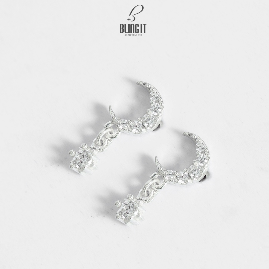 Bông Tai, Hoa Tai Bạc Nữ 925 BLING IT Thiết Kế Hình Mặt Trăng Đính Đá Lấp Lánh - BIBT439
