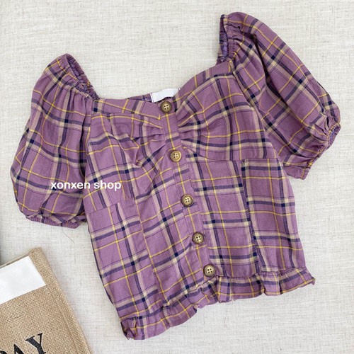 Áo kiểu croptop caro trễ vai, Xonxen shop chất vải mềm mịn giá iu thương mã 60