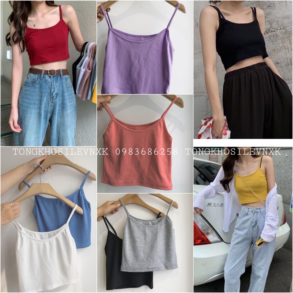 ÁO CROPTOP 2 DÂY LEN MONGTOGHI ULZZANG QUẢNG CHÂU NHIỀU MÀU PASTEL