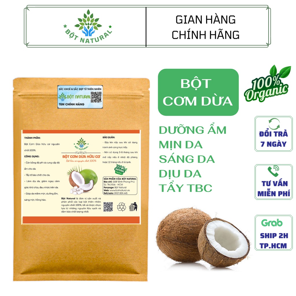 Bột cơm dừa 1kg - tẩy tế bào chết, mịn da, sáng da, giảm mụn | Bột Natural