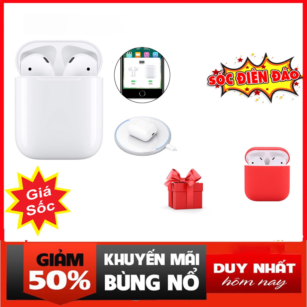 Tai Nghe Không Dây Airpod 2 Chuẩn 1:1 AirPods 2 Cảm Biến Tự Động Kết Nối Tặng Kèm Bao Da Silicon | BigBuy360 - bigbuy360.vn