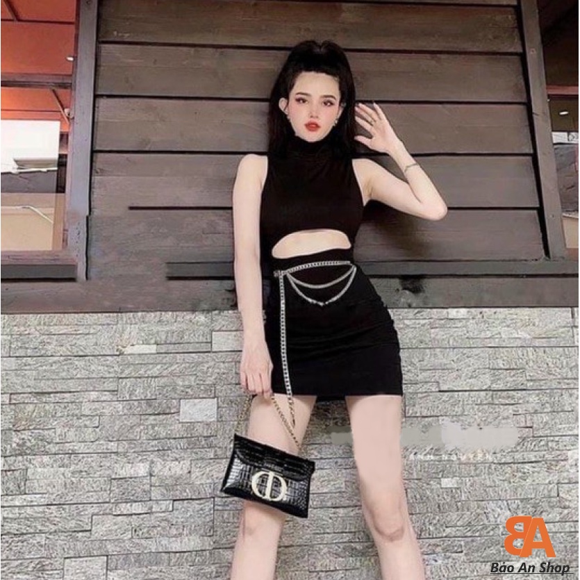 Đầm body 3 lỗ phối xích eo chất vải thun Borip