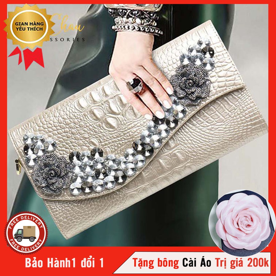 Ví Dự Tiệc Dập Vân Cá Sấu Bảo Châu Đi Tiệc Cực Sang Phong Cách Hiện Đại Dễ Dàng Phối Đồ