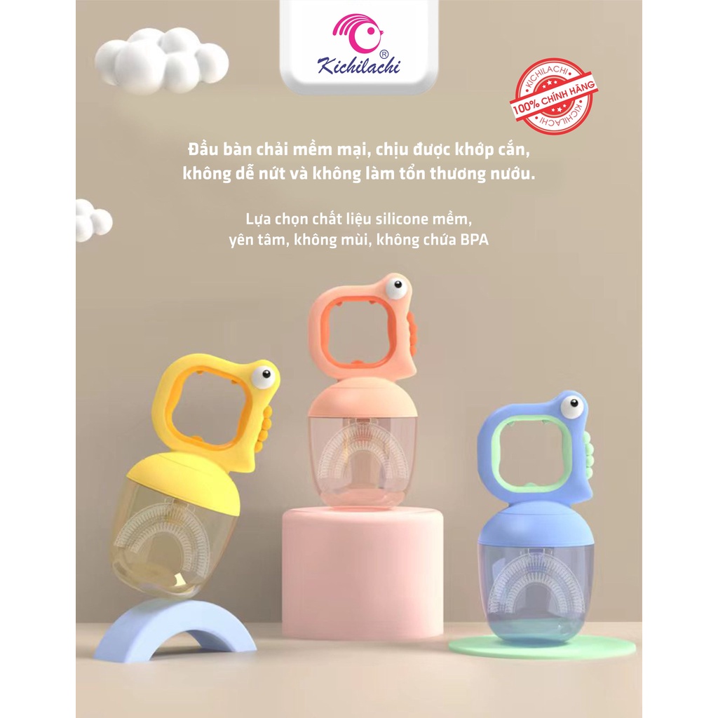 Bàn chải đánh răng cho bé chữ U Kichilachi hình khủng long chất liệu silicon mềm - MINIBOO