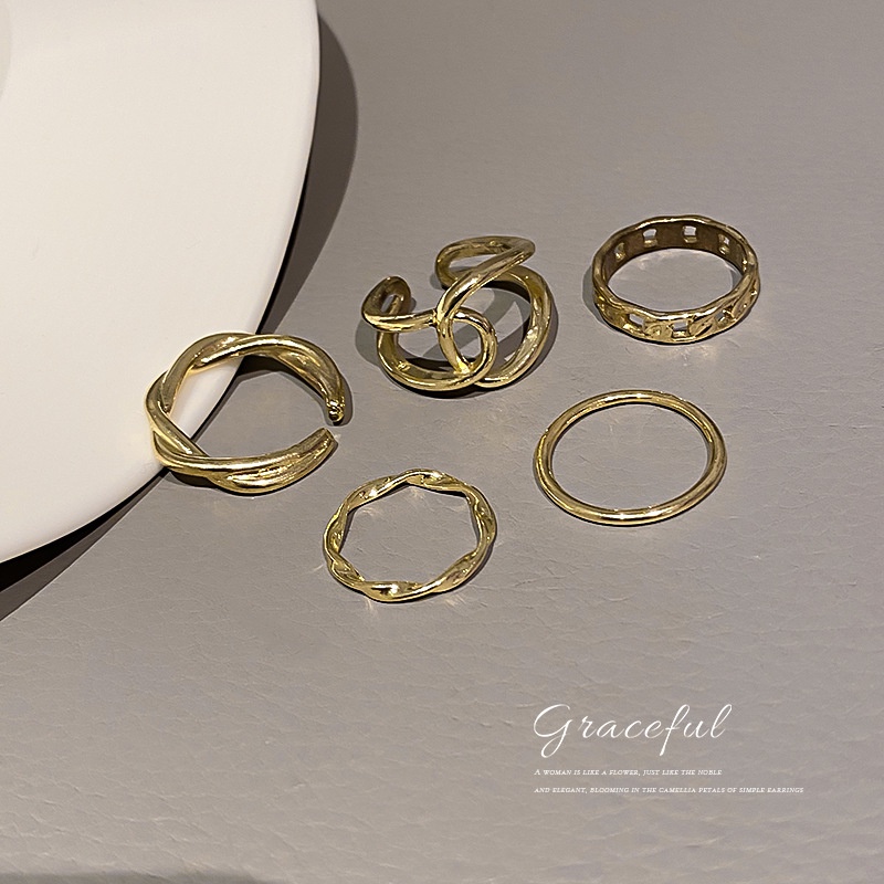 Set 5 nhẫn đeo tay kim loại thời trang cho nữ