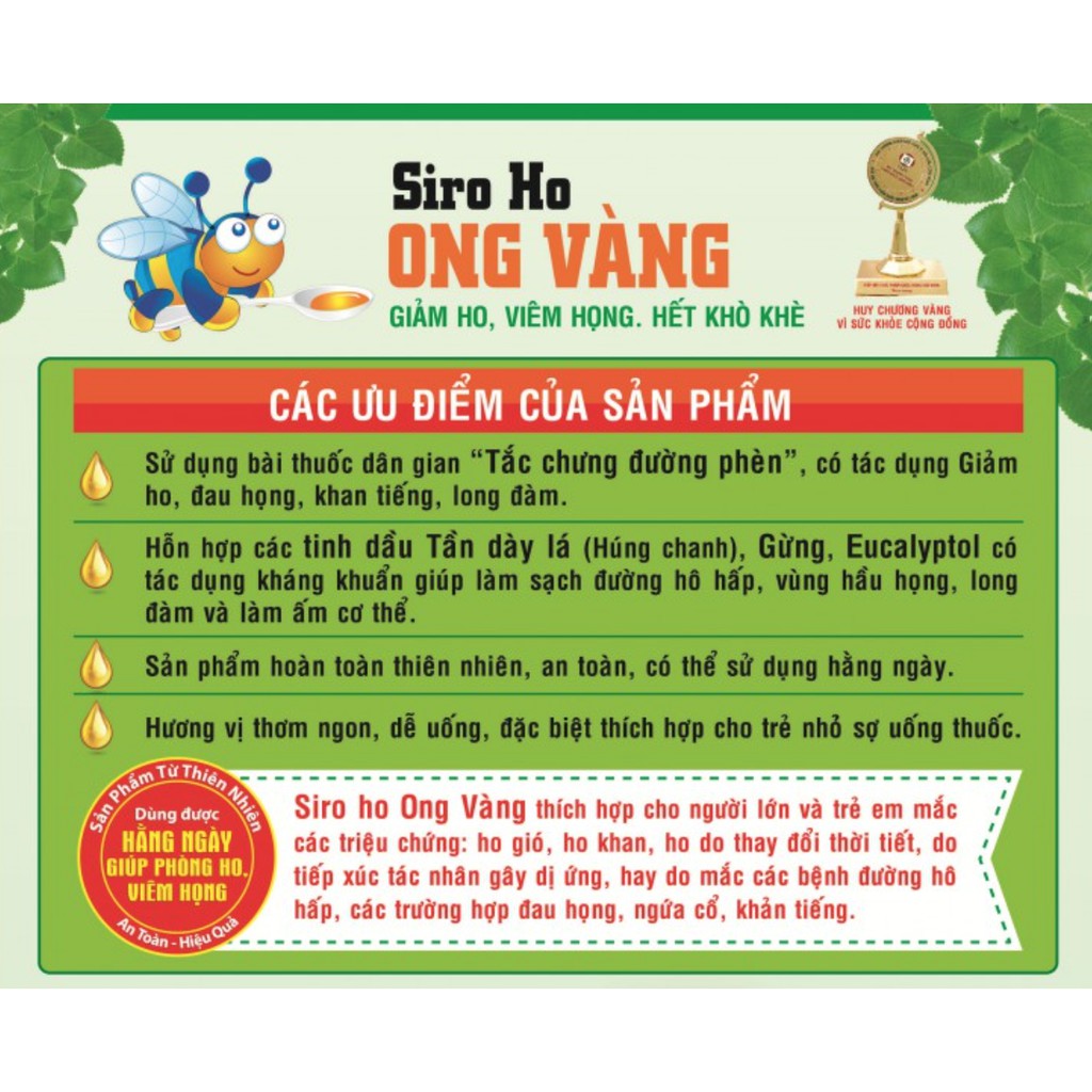 Siro ho Ong Vàng  Giảm ho- viêm họng-hết khò khè