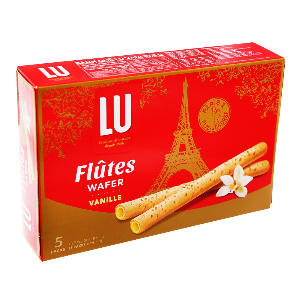 Hộp 5 gói bánh quế vani Flutes Wafer Lu 19.5g