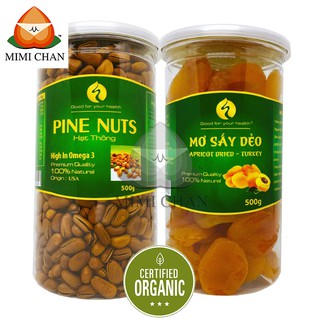 Combo hạt thông mỹ 500gr - mơ khô sấy dẻo thổ nhĩ kỳ 500gr giảm cân, ngừa lão hóa