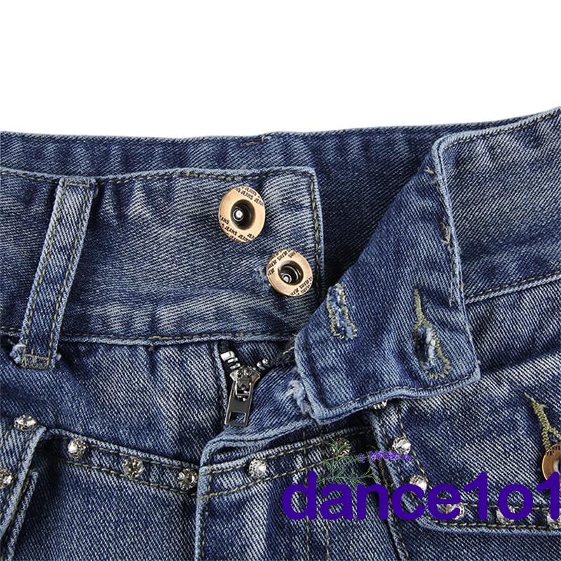 ✲IT✬Women´s Fashion Rhinestone High Waist Flap Pocket Mini Denim Skirts