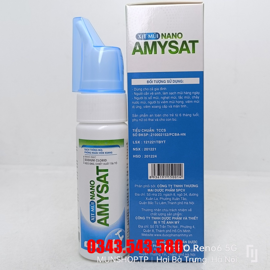 Xịt mũi Nano AMYSAT chiết xuất tía tô, keo ong, nano bạc chai 81ml