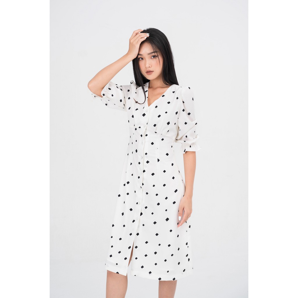 DE LEAH - Đầm ôm A tay lỡ nhún li ngực - Thời trang thiết kế