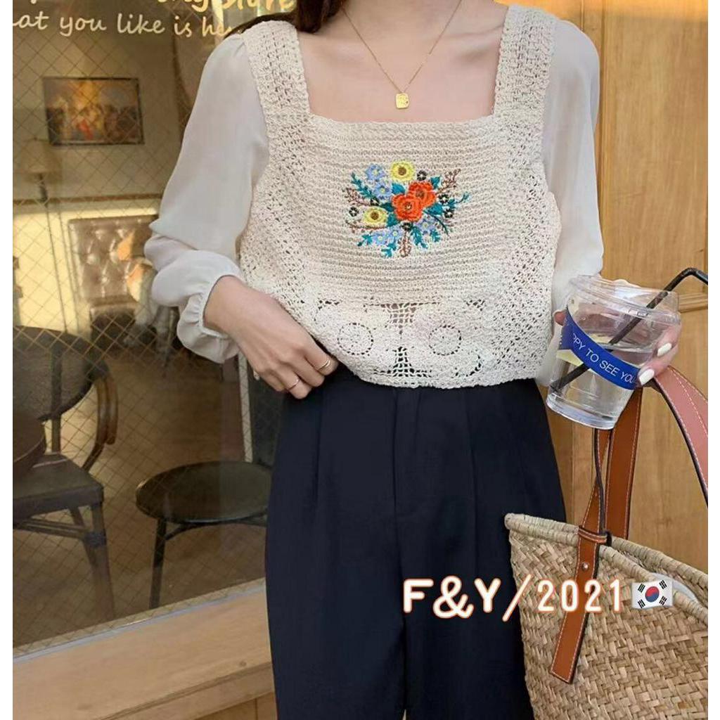 Áo nữ SUXI tay dài cổ vuông họa tiết hoa thời trang quyến rũ