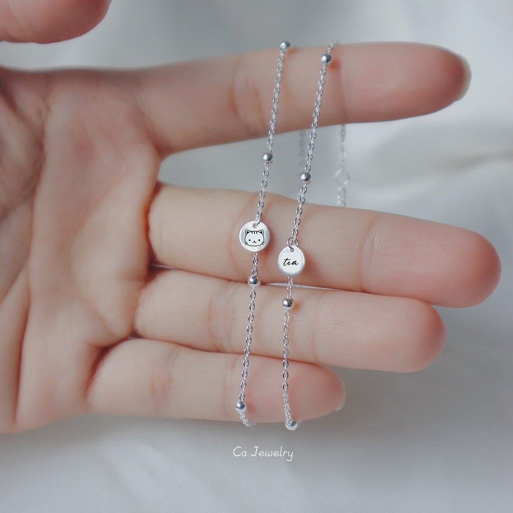 Vòng tay nữ lắc tay nữ bạc s925 dây xích bi và mặt tròn nhỏ basic khắc tên theo yêu cầu Cá jewelry LTB97