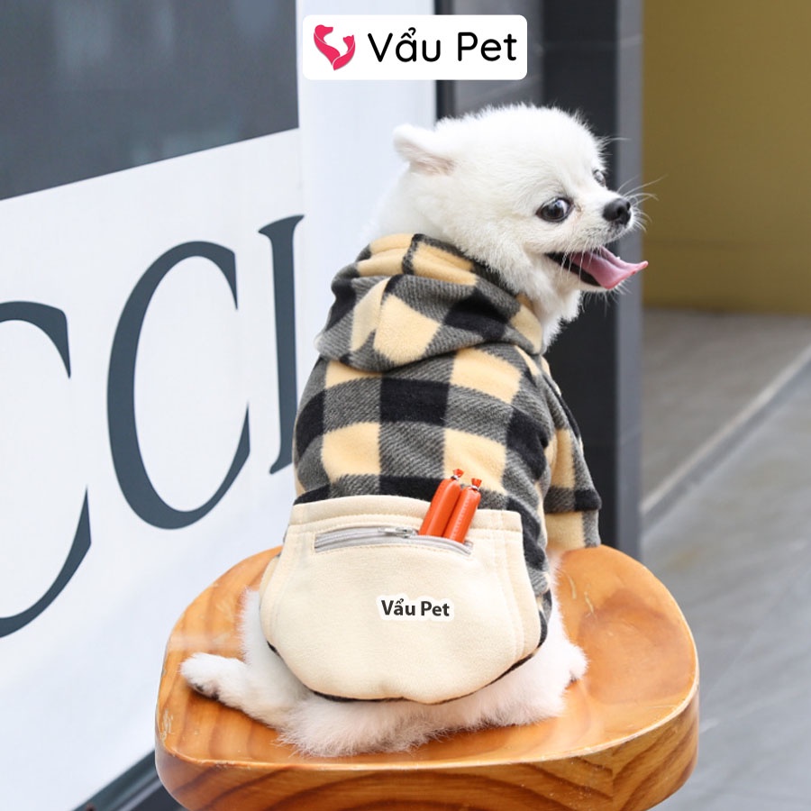 Áo cho chó mèo Hoodie kẻ có túi sành điệu - Quần áo cho chó poodle, con, lớn, mèo, thú cưng Vẩu Pet Shop