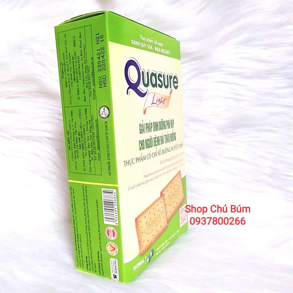 Bánh quy sữa Quasure Light - Bánh ăn kiêng BIBICA- công thức isomalt dành riêng cho người tiểu đường - Hộp 8 gói,16 bánh