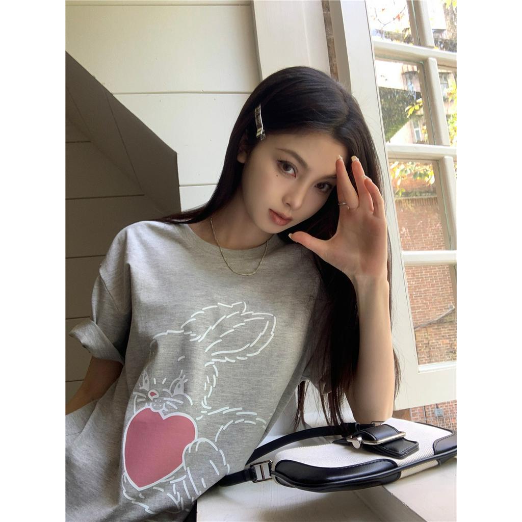 Áo Thun Dáng Rộng Ngắn Tay In Hình Thỏ Đáng Yêu 61790