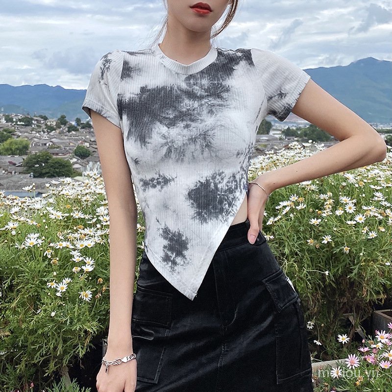 Áo Croptop Tay Ngắn Màu Nhuộm Độc Đáo Thời Trang Cho Nữ