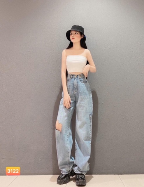 [Có size đại] Quần jean ống rộng hai đai rách 3122, kèm ảnh thật | BigBuy360 - bigbuy360.vn