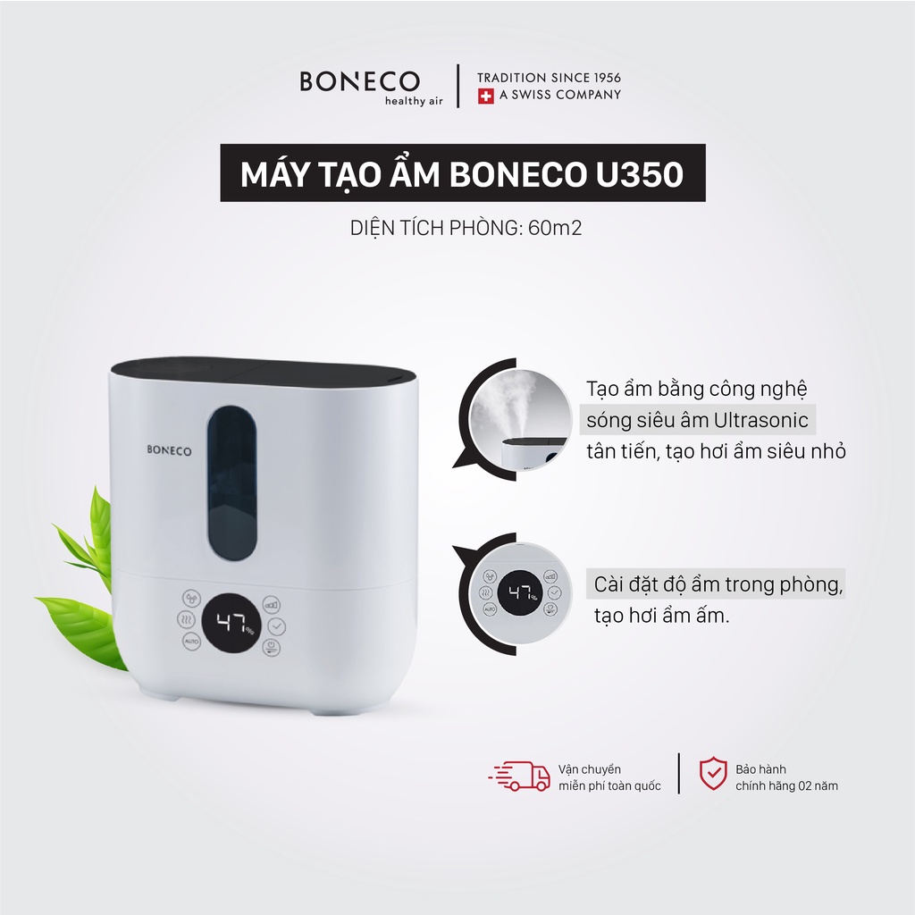 Máy Phun Sương Tạo Ẩm BONECO U350 Làm Mát Nhà, Tạo Độ Ẩm, Xông Tinh Dầu Thơm Phòng, Sương Nano  - Hàng Chính Hãng