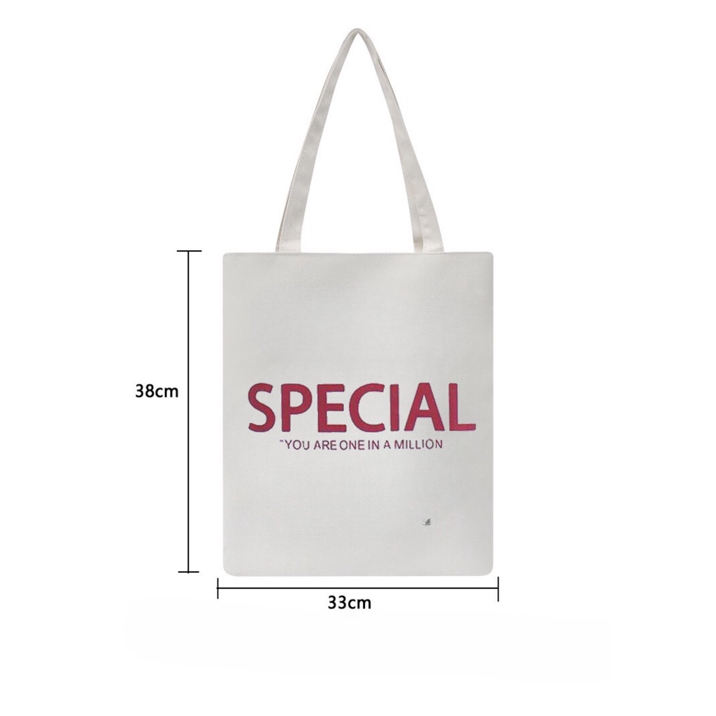 Túi tote HAZIN vải canvas ulzzang unisex in chữ Special có khoá miệng đựng vừa khổ a4
