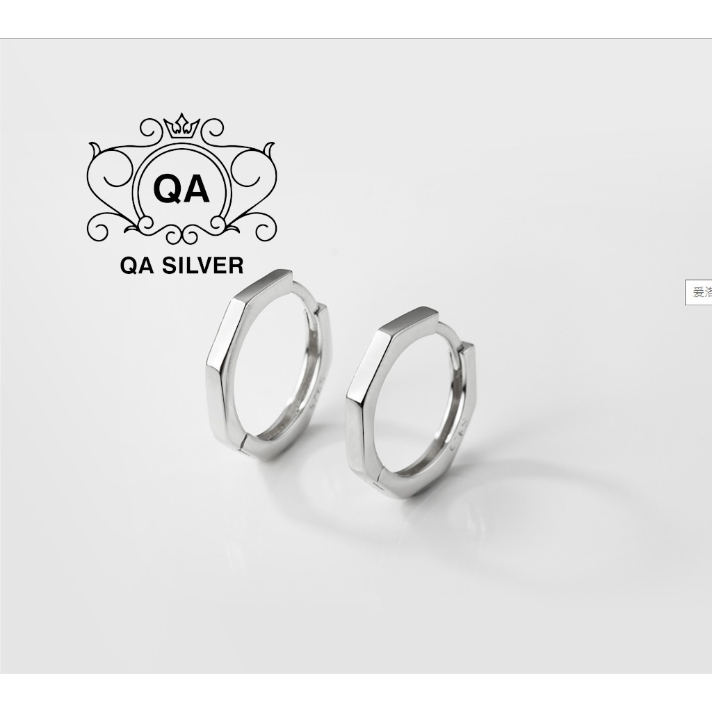 Khuyên tai bạc 925 hình học bát giác 8 cạnh bông nam nữ đa giác S925 GEOMETRIC Silver Earrings QA SILVER EA191010