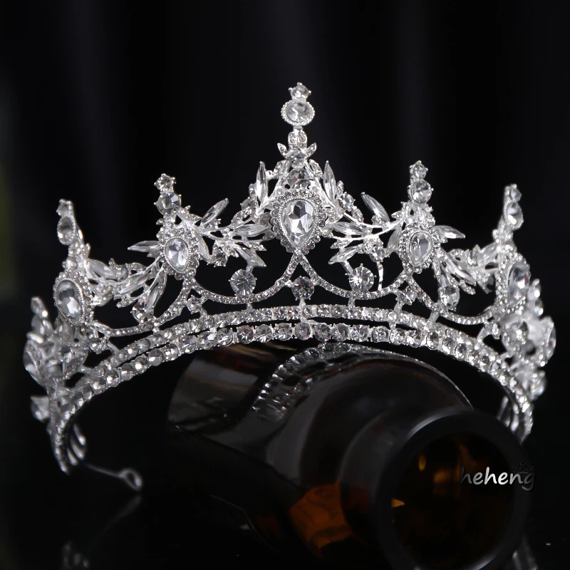 Vương miện màu bạc đính đá nhân tạo lấp lánh phong cách công chúa cho cô dâu