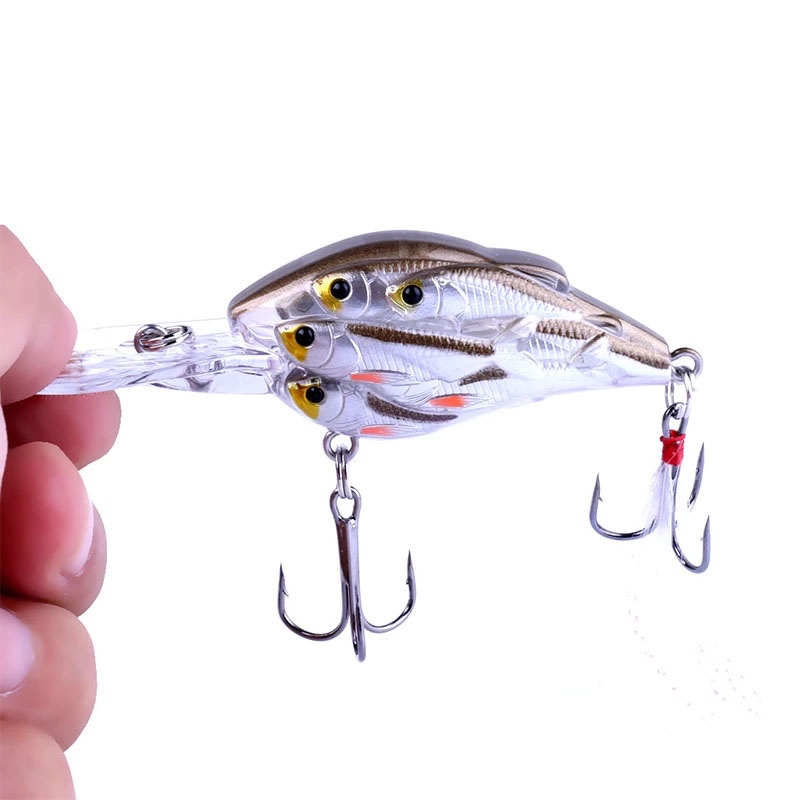[1PCS  Group Fishes Hard Bait Fishing Lure][ 7.5cm 9g Crankbaits Floating Artificial  6# Feather Hook][ Crank Wobbler Isca Artificial Bass Pike]