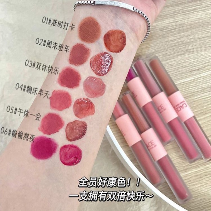 Son kem lì , Son Bóng Nội Địa Trung CACE HERORANGE Son lì Son Kem Son Môi 2 Đầu Màu Hạt Dẻ Siêu Xinh Hàng Nội Địa Trung