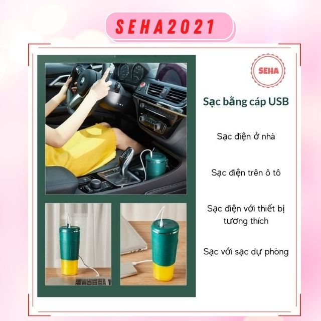 [Mã ELHA22 giảm 5% đơn 300K] Máy Xay Sinh Tố Cầm Tay Mini Jiashi Sạc Điện Mang Du Lịch Seha2021