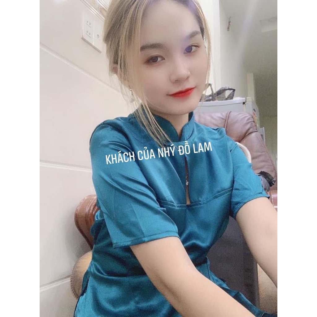 Đồ Lam Đi Chùa Nữ Cổ Giọt Nước Kèm Dây Cột Eo MÀU XANH